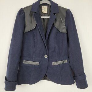 Tulle Navy Blue Black Faux Leather Trim Blazer Jacket S